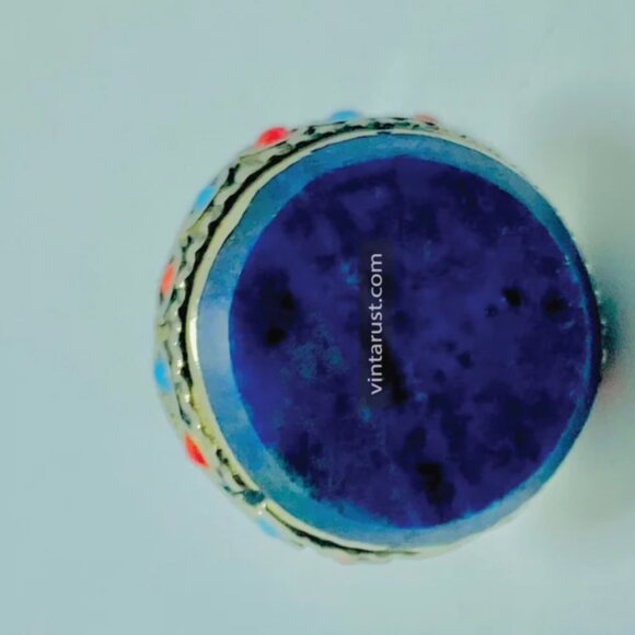 Lapis Stone Ring, Handmade Kuchi Ring, Tribal Ethnic Ring, Lapis Lazuli Jewelry, - Picture 9 of 11